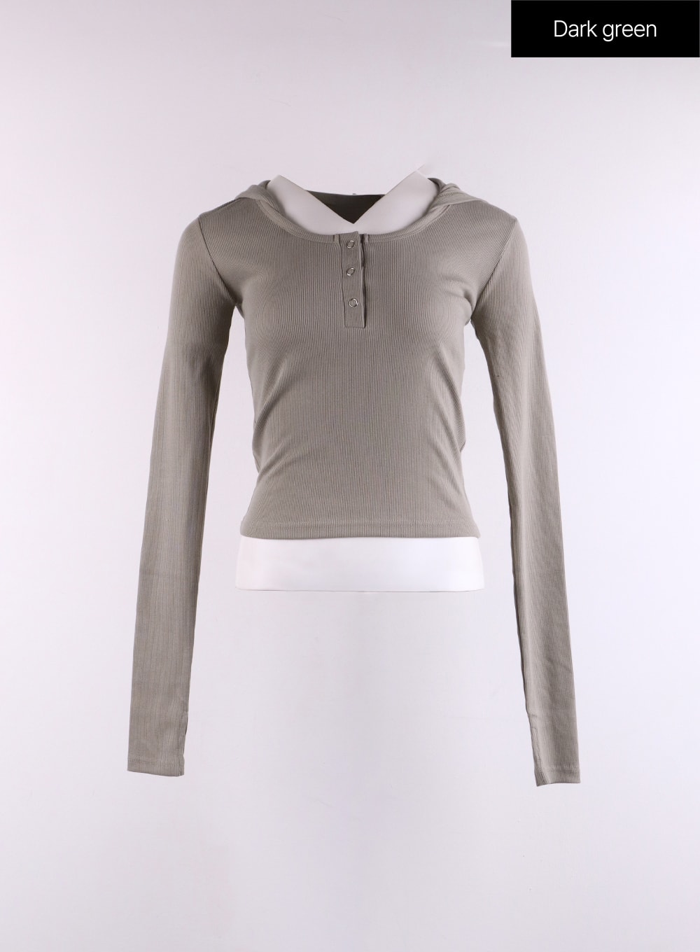 button-detail-hoodie-cf401 / Dark green