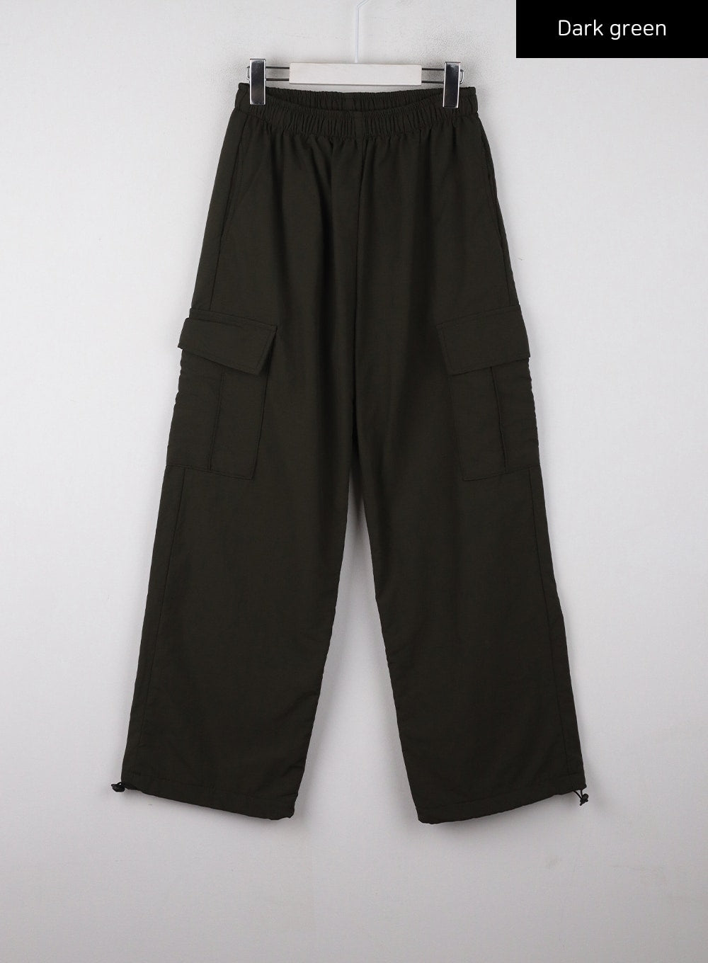 terry-middle-waist-solid-pocket-cargo-pants-cd329 / Dark green
