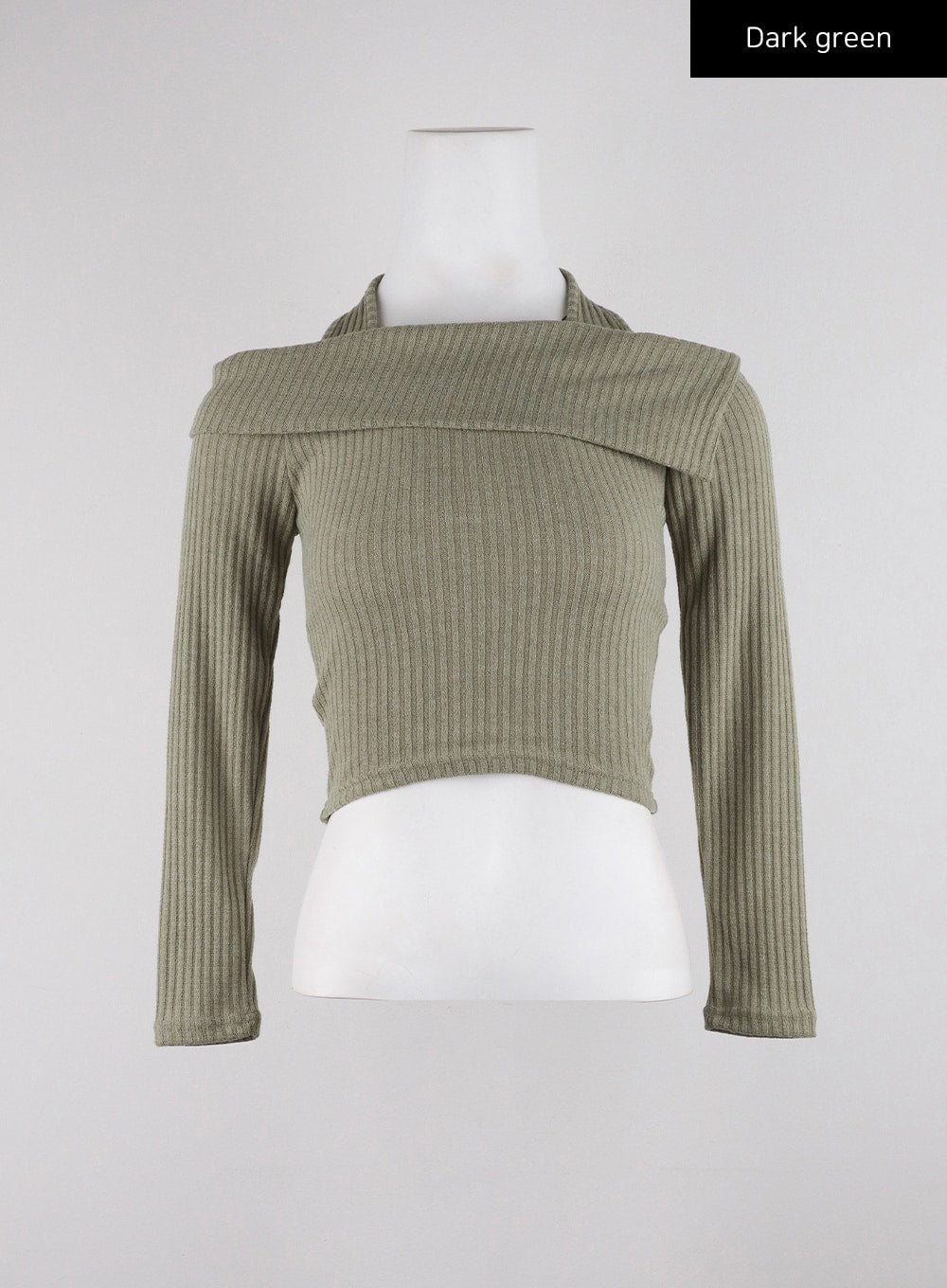 off-shoulder-halter-neck-crop-sweater-cd312 / Dark green