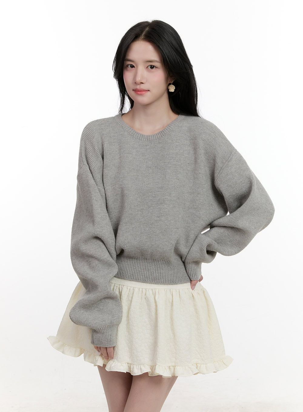 cropped-u-neck-sweater-cf527 / Gray