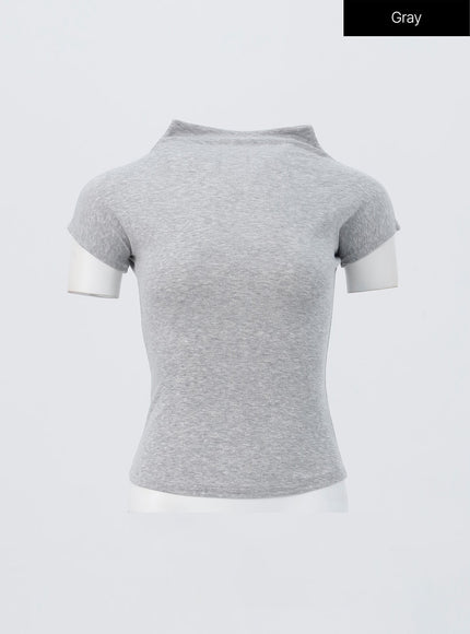 cap-sleeve-mock-neck-top-oo305 / Gray