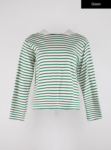 round-neck-striped-long-sleeve-tee-od326 / Green