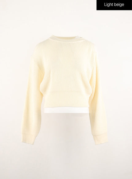 unbalanced-opening-shoulder-knit-sweater-od308 / Light beige