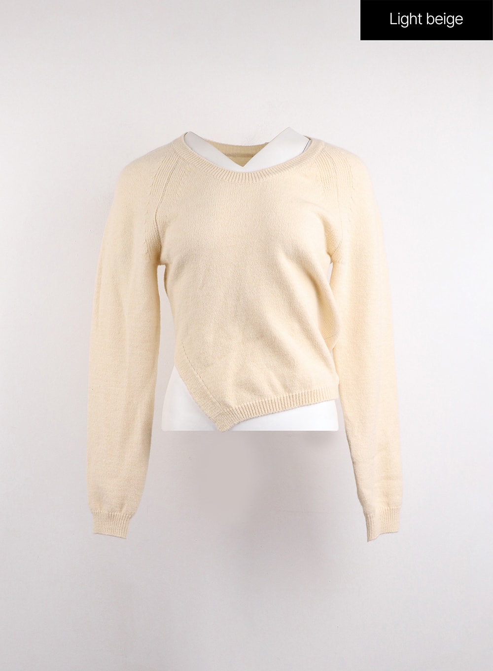 crew-neck-slit-knit-sweater-oj418 / Light beige