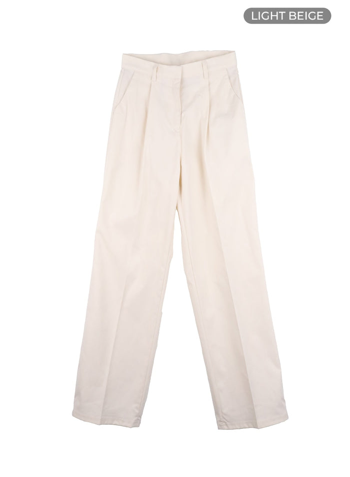 pintuck-straight-fit-trousers-oa419 / Light beige