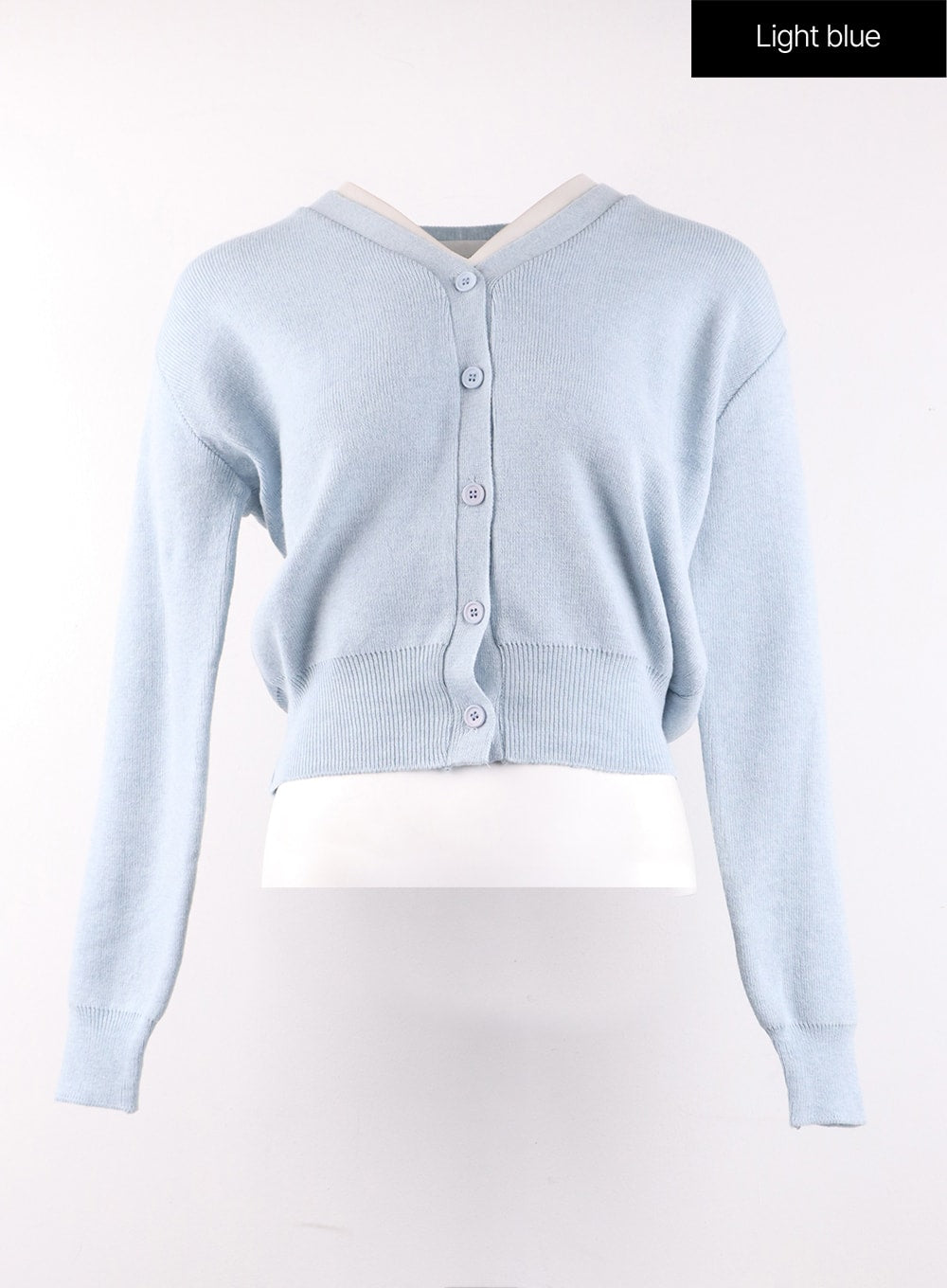 solid-v-neck-buttoned-cardigan-of406 / Light blue
