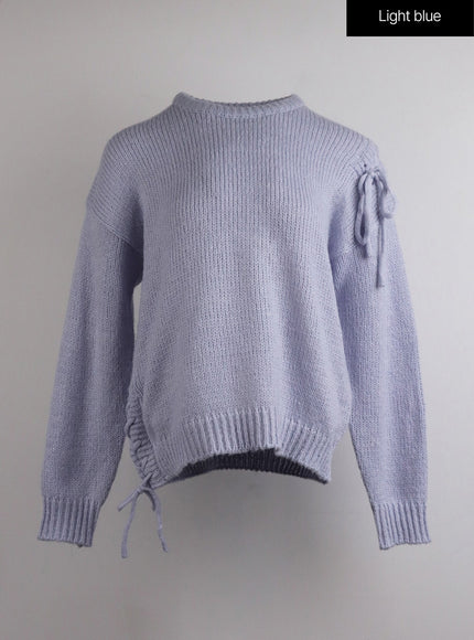 knit-round-neck-long-sleeve-sweater-oj417 / Light blue