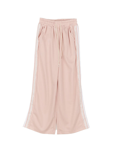 lace-trim-striped-sweatpants-cm504 / Pink