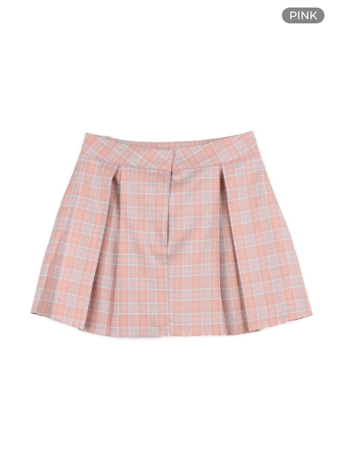 checkered-pleated-mini-skirt-oy409 / Pink