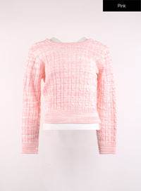 ombre-cable-knit-round-neck-sweater-oj425 / Pink