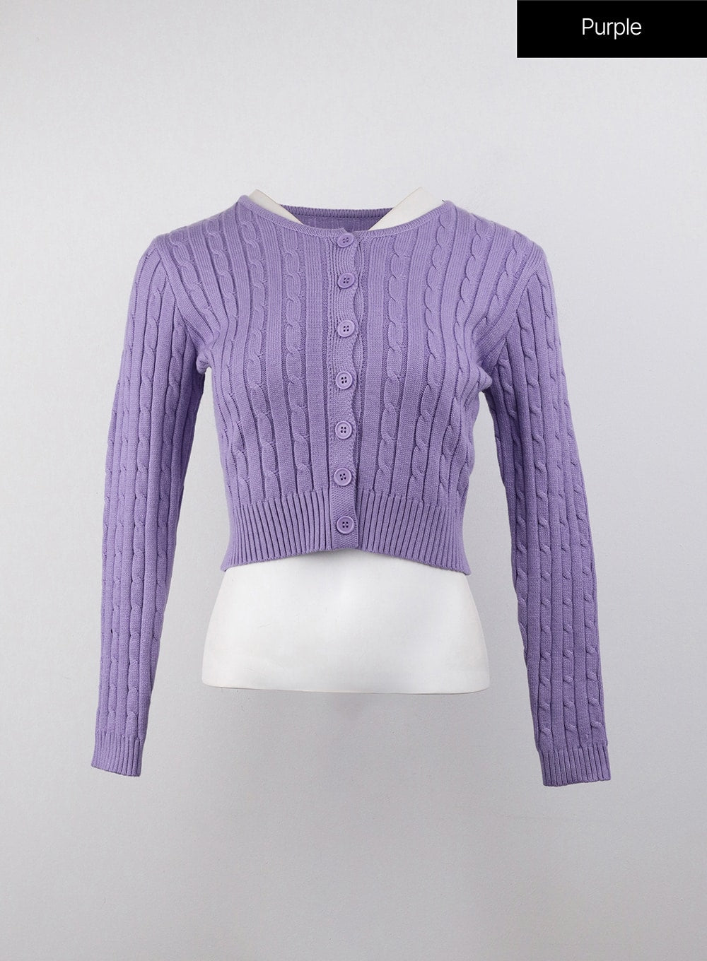 cable-knit-buttoned-crop-cardigan-oj416 / Purple