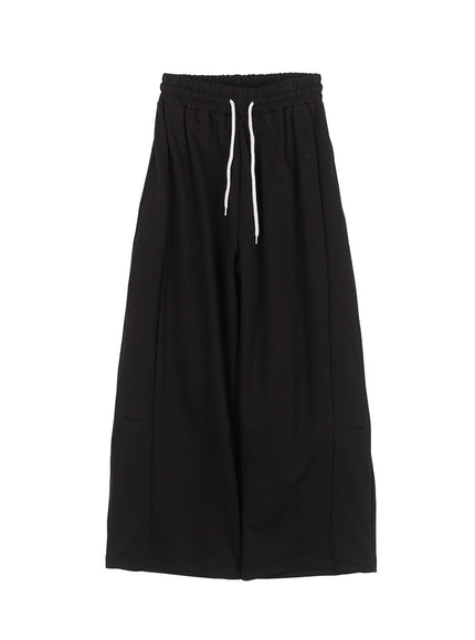 adjustable-pintuck-wide-leg-sweatpants-cy521 / Black