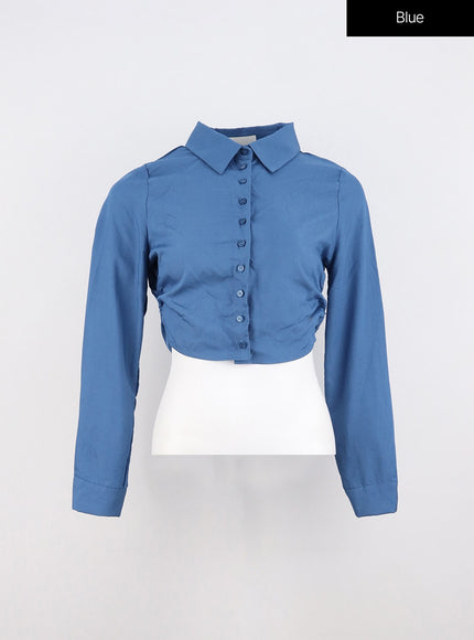 ruched-crop-shirt-io317 / Blue