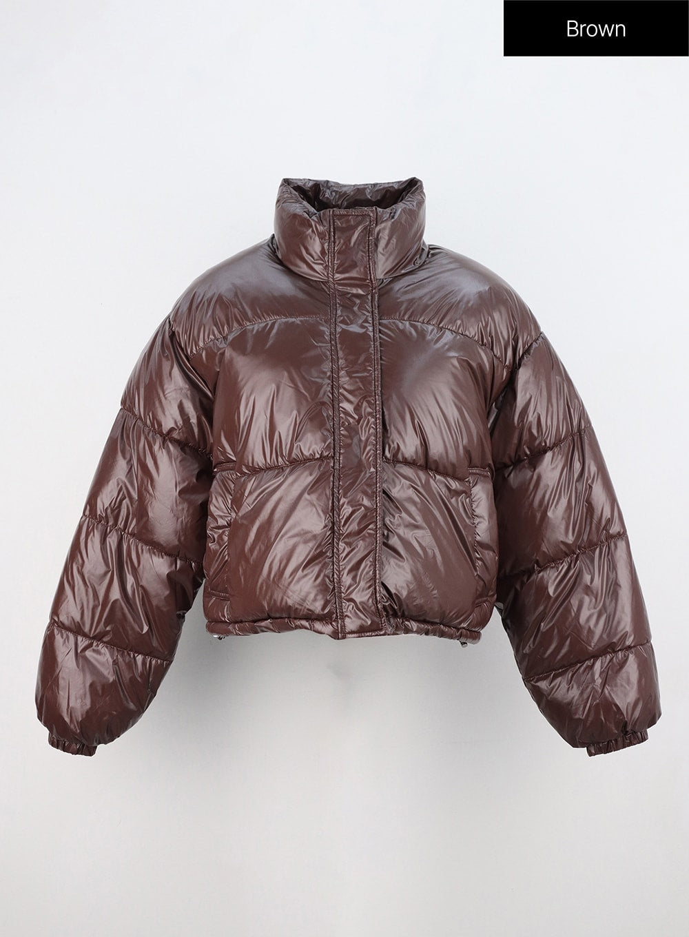 metallic-crop-puffer-jacket-on310 / Brown