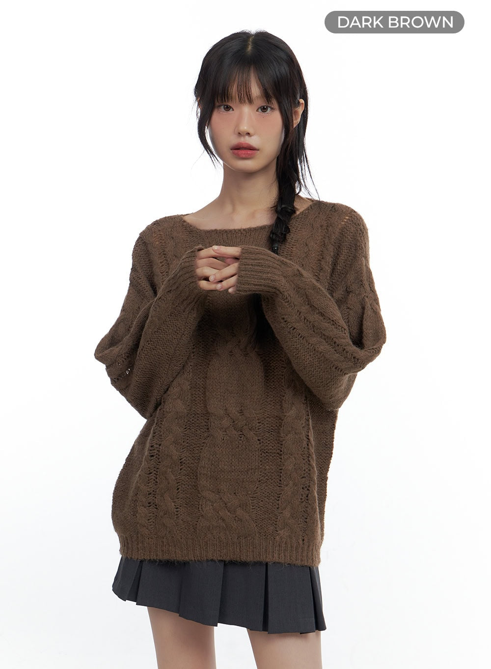 boat-neck-sheer-knit-top-cs420 / Dark brown