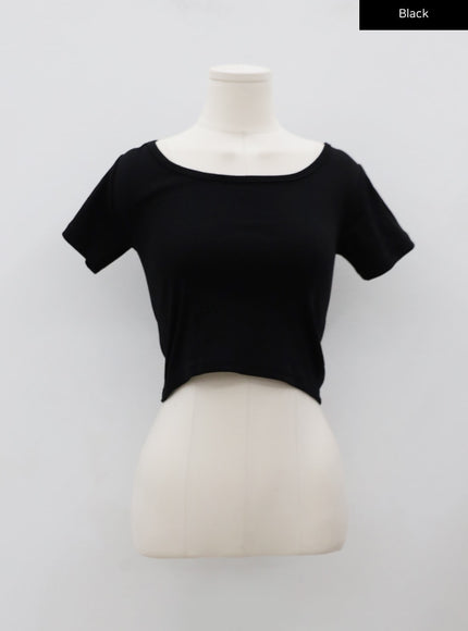 Deep Round Neck Basic Crop T-Shirt BU5