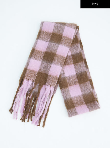 checkered-tassel-long-scarf-in316 / Pink