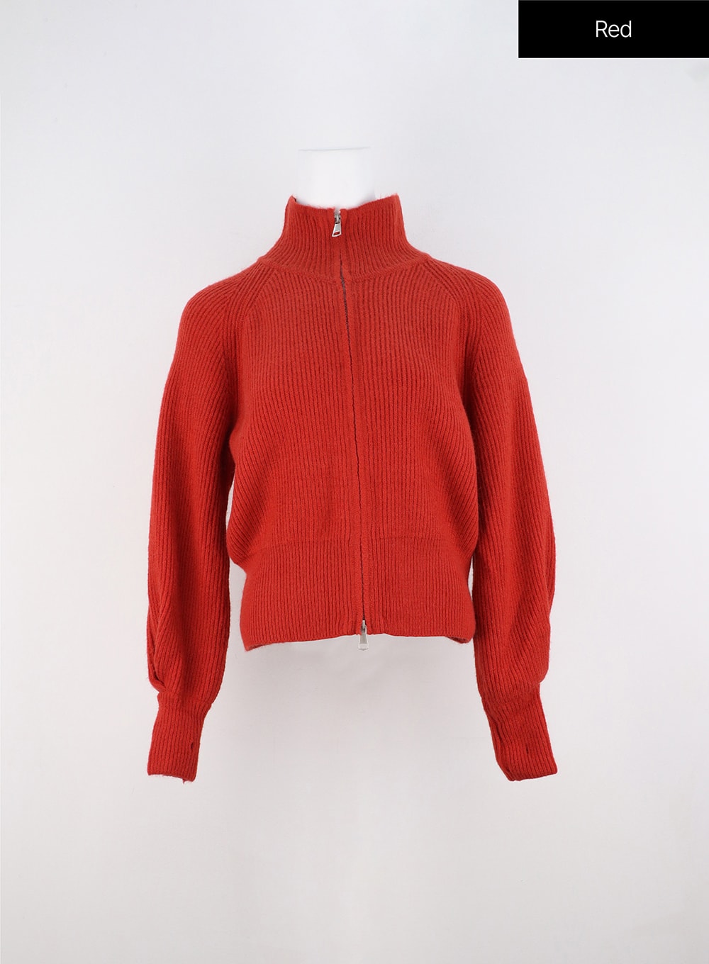zip-up-ribbed-cardigan-oo323 / Red
