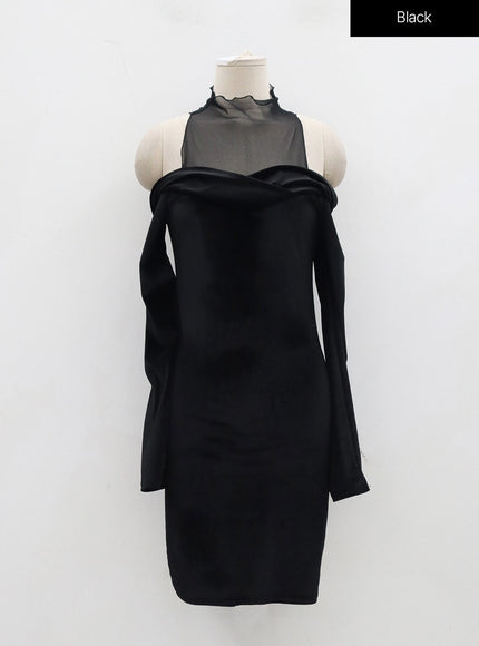 Velvet Off-Shoulder Mesh Neck Mini Dress BD23