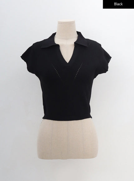 V-Neck Collar Crop Short Sleeve Tee BG09