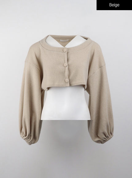 v-neck-crop-cardigan-cj408 / Beige