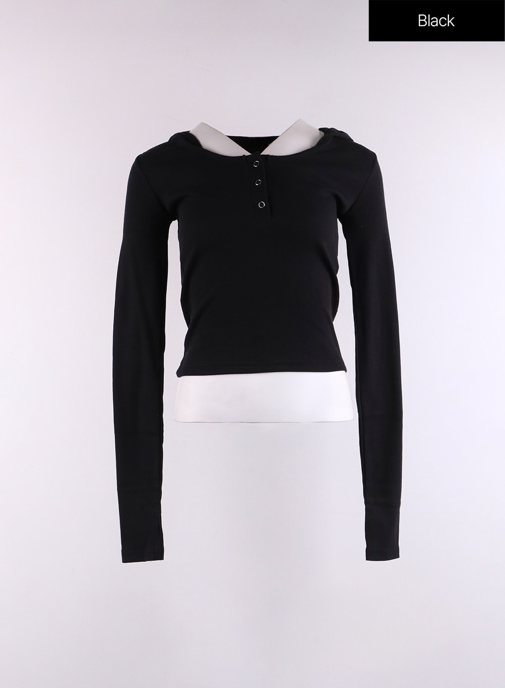 button-detail-hoodie-cf401 / Black