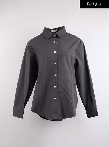 button-up-long-sleeve-solid-blouse-oj417 / Dark gray