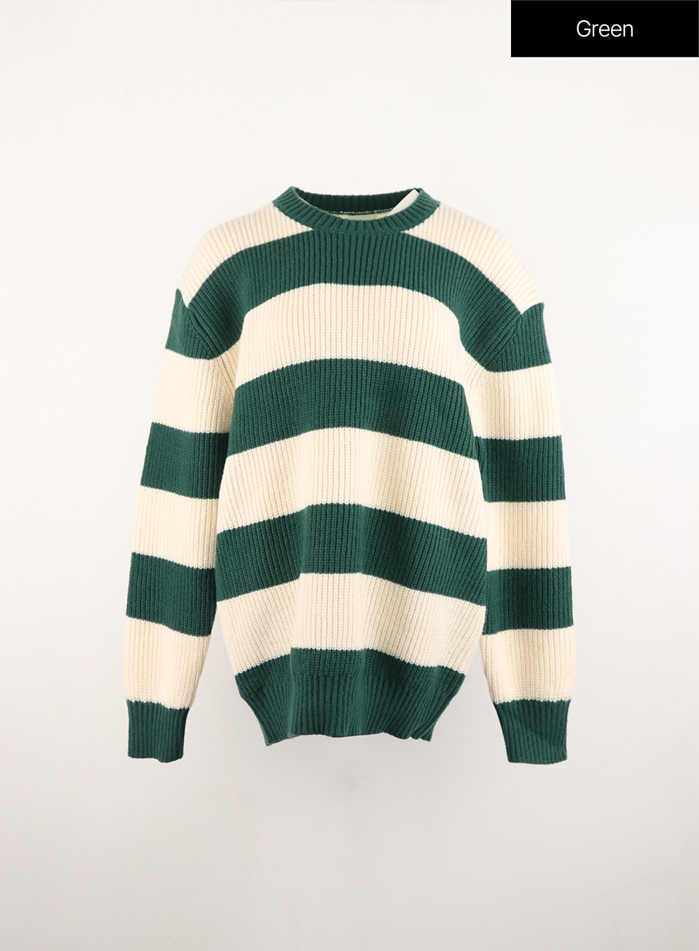 crew-neck-stripe-knit-sweater-od307 / Green