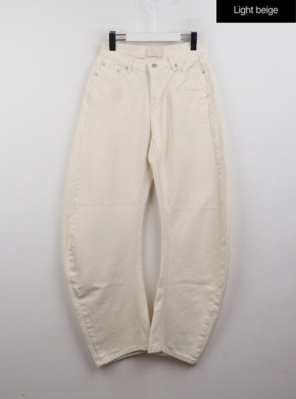 denim-high-waist-pocket-wide-leg-jeans-cj411 / Light beige