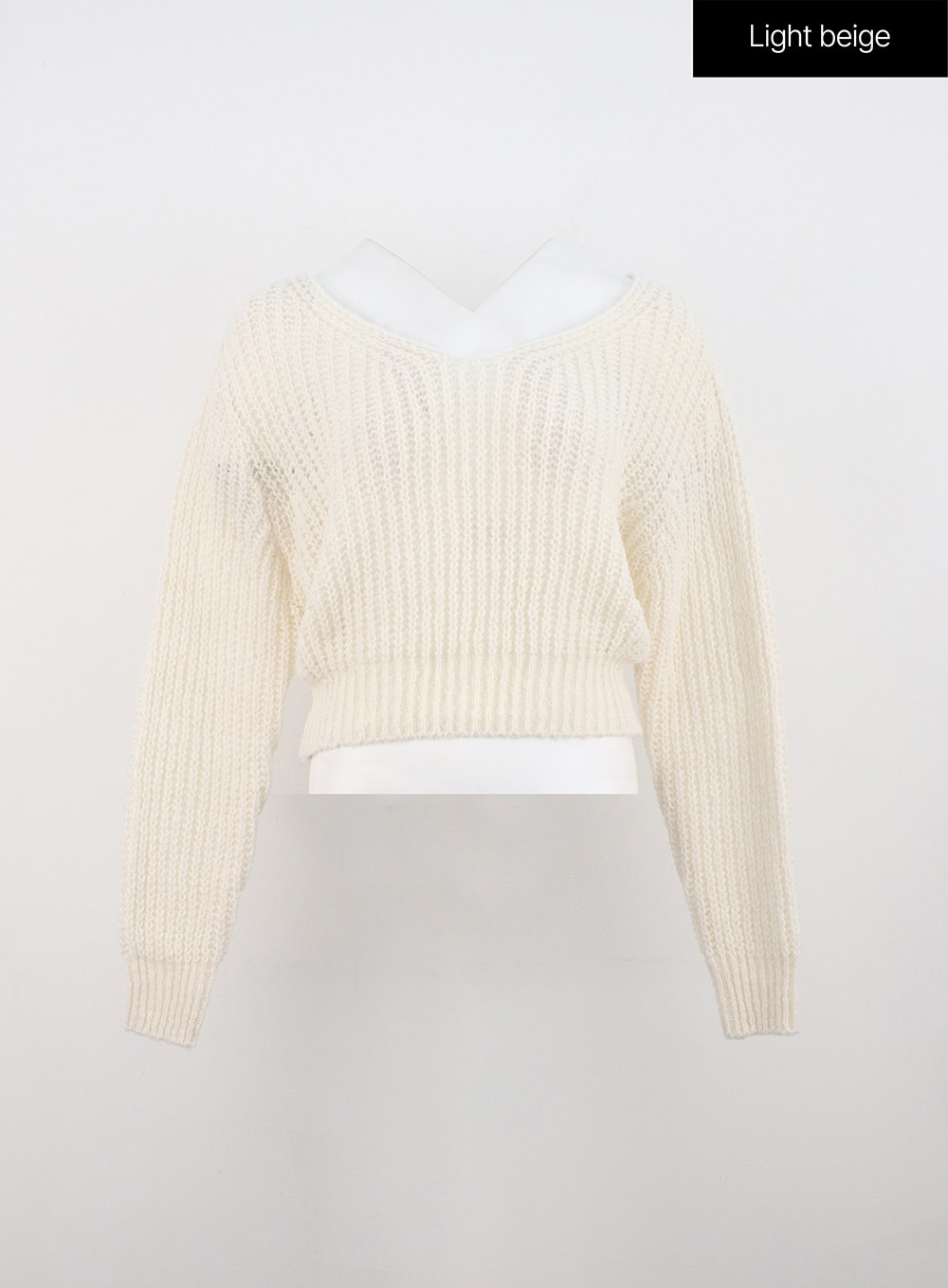 v-neck-crop-open-body-sweater-on320 / Light beige