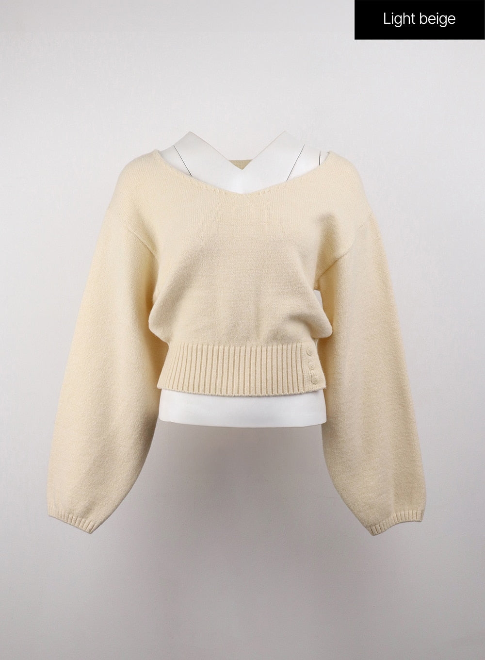 v-neck-solid-sweater-oj411 / Light beige