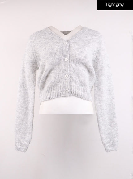 v-neck-long-sleeve-cardigan-oj424 / Light gray