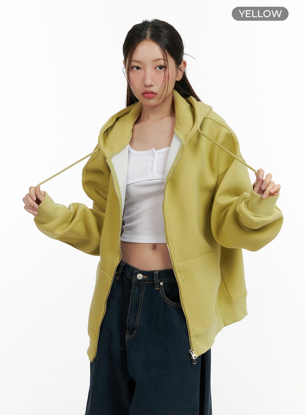 oversized-two-way-zip-up-sweat-hoodie-cl431 / Yellow