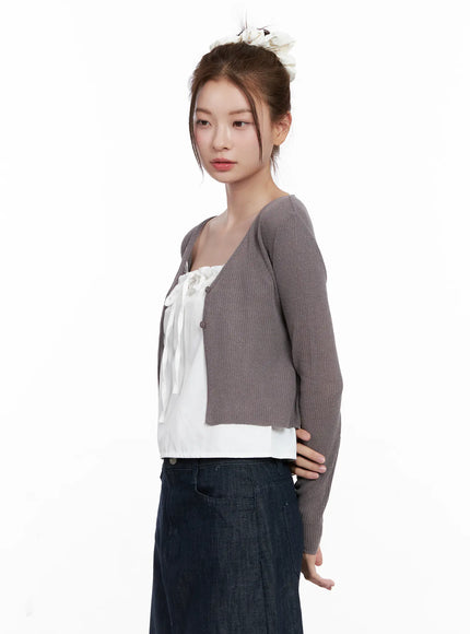 ribbed-summer-cropped-cardigan-cl523 / Dark gray
