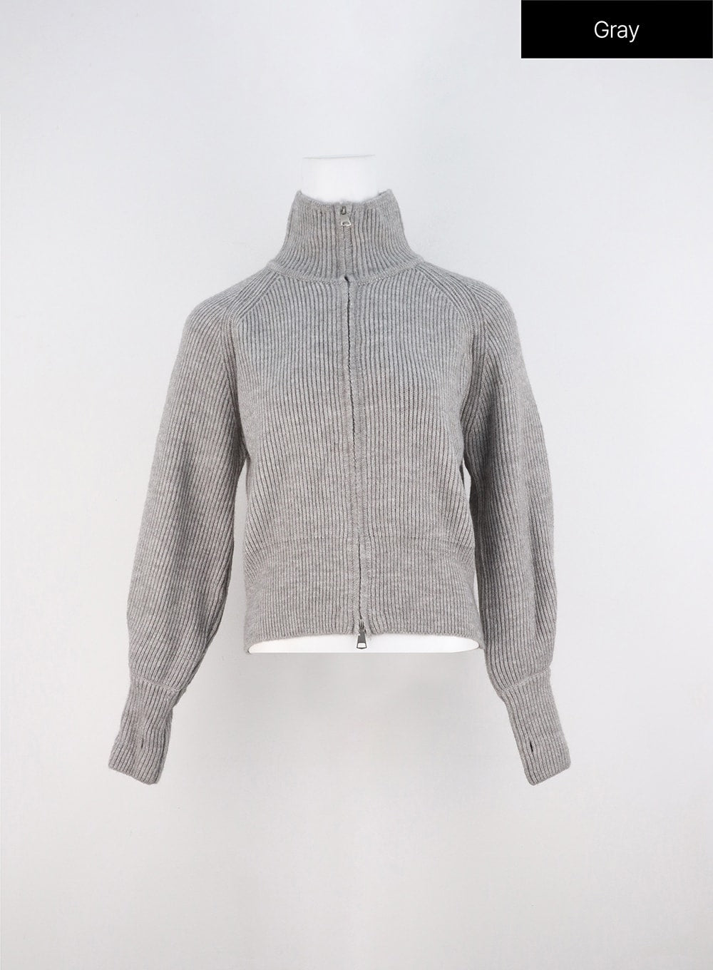zip-up-ribbed-cardigan-oo323 / Gray