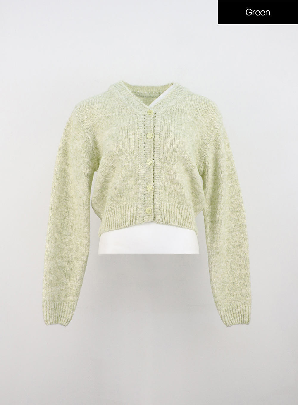 v-neck-crop-button-cardigan-on315 / Green