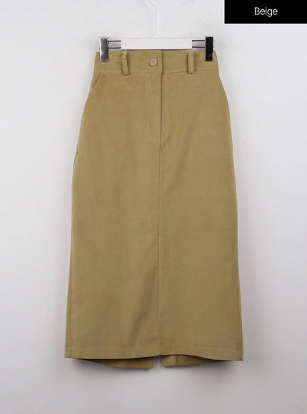 corduroy-high-waist-solid-maxi-skirt-oj415 / Beige