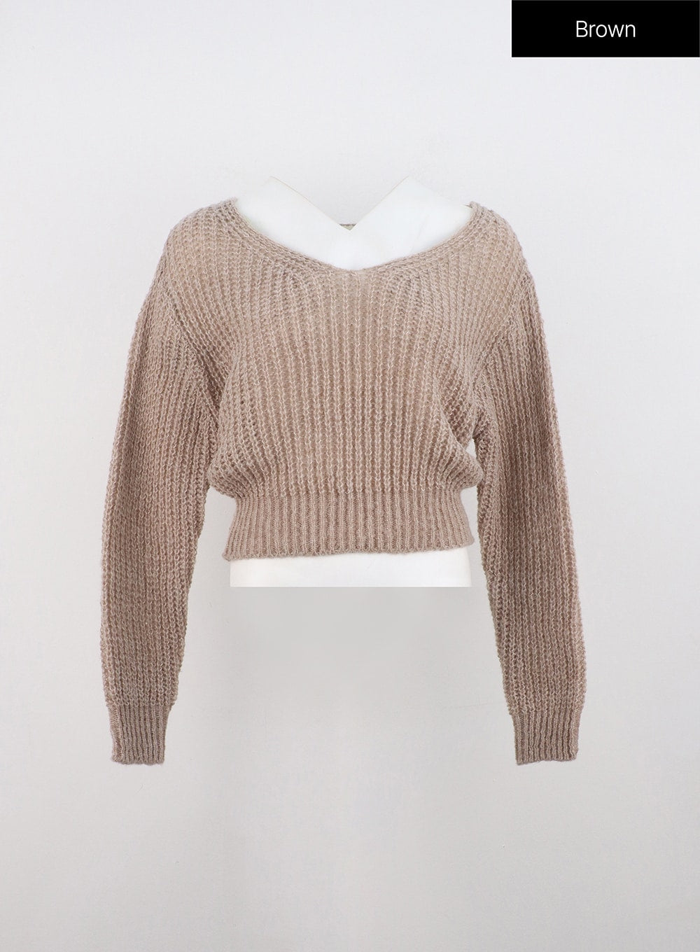 v-neck-crop-open-body-sweater-on320 / Brown