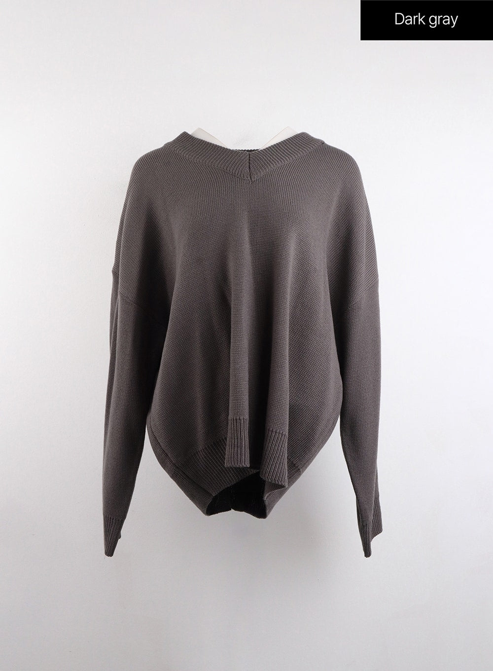v-neck-knitted-long-sleeve-sweater-oj419 / Dark gray