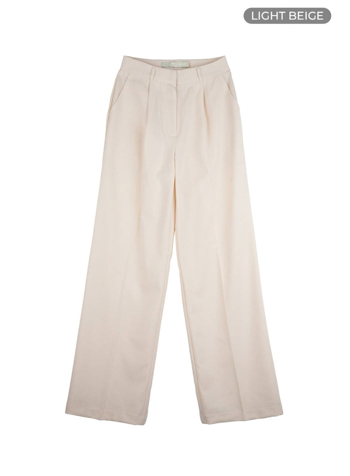 solid-wide-fit-pintuck-tailored-pants-ou419 / Light beige