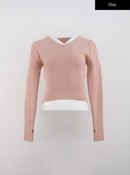 v-neck-knit-crop-sweater-on330 / Pink