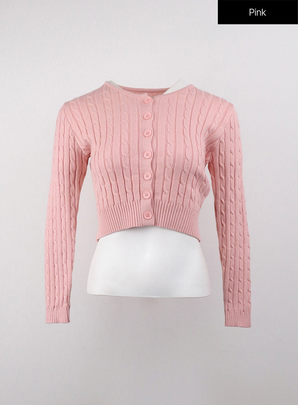 cable-knit-buttoned-crop-cardigan-oj416 / Pink