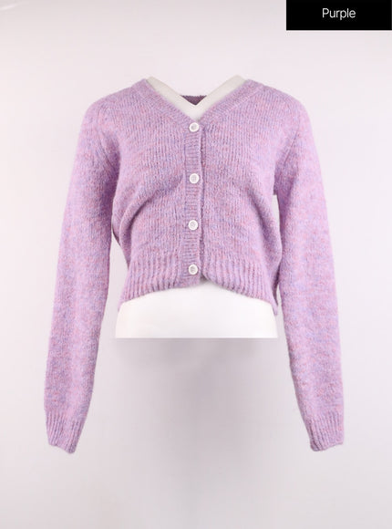 v-neck-long-sleeve-cardigan-oj424 / Purple