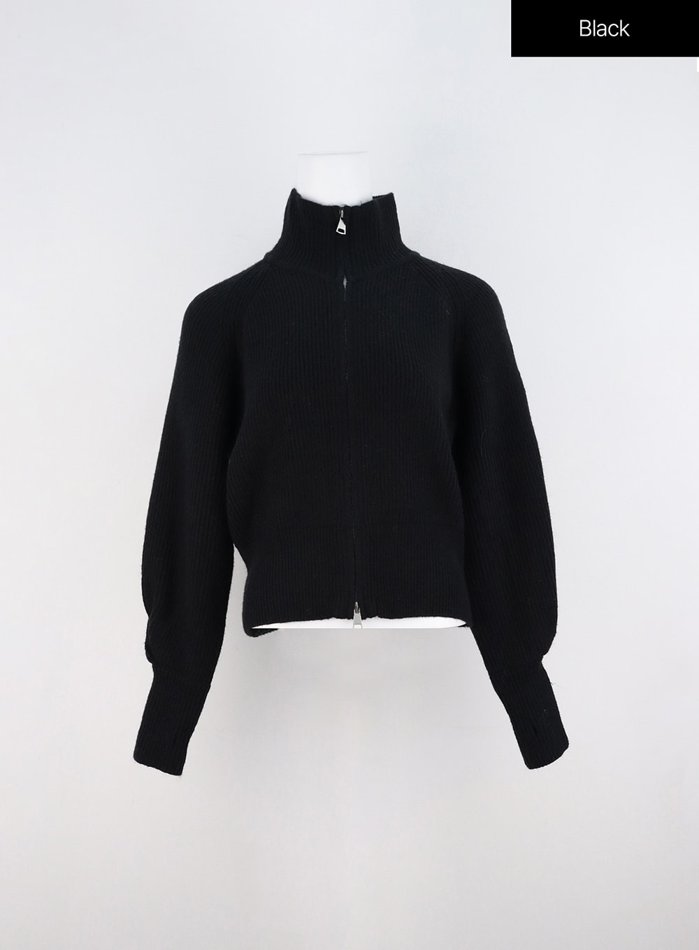zip-up-ribbed-cardigan-oo323 / Black