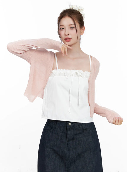 ribbed-summer-cropped-cardigan-cl523 / Pink