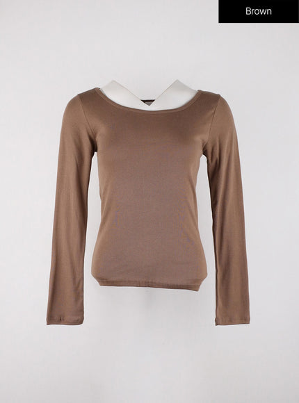 round-neck-slim-fit-tee-od327 / Brown