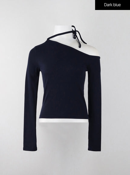 v-neck-long-sleeve-crop-top-ij403 / Dark blue