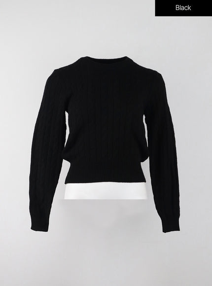 crop-cable-knit-sweater-ij403 / Black