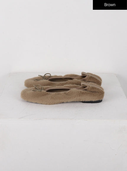 faux-fur-ribbon-flats-ij403 / Brown