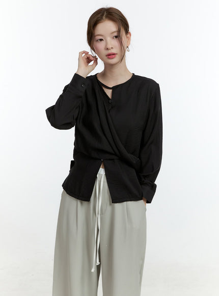 wrap-buttoned-asymmetric-blouse-cf504 / Black